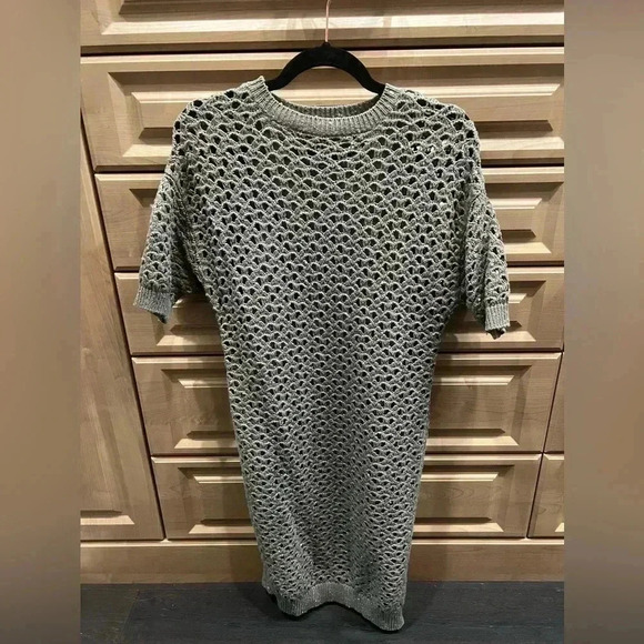NWOT Brunello Cucinelli Paillette Crochet Knit Linen-Silk Dress - Picture 3 of 5